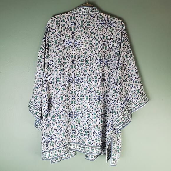 Max Studio Womens Crepe White Green Blue Multicolor Floral Boho Kimono Size 2X - Picture 2 of 6